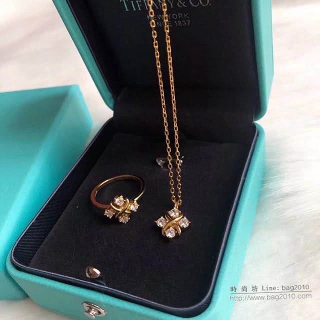 Tiffany純銀飾品 蒂芙尼女士專櫃爆款Schlumberger交叉四鑽項鏈 Tiffany純銀鎖骨鏈  zgt1761